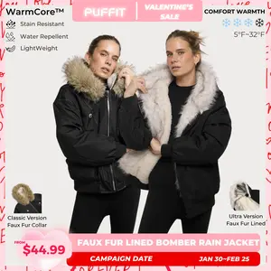 PUFFIT STM-TEX Faux Fur Lined Waterproof Bomber Parka,Elegant and Luxurious, Providing Warmth and Style,Cozy and Fashionable,Y2K Style