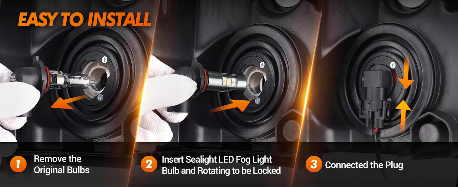 SEALIGHT H10/9145/9140 LED Fog Light Bulbs, 6000K Xenon White, 27 SMD Chips, 360-degree Illumination, Non-polarity, Pack of 2