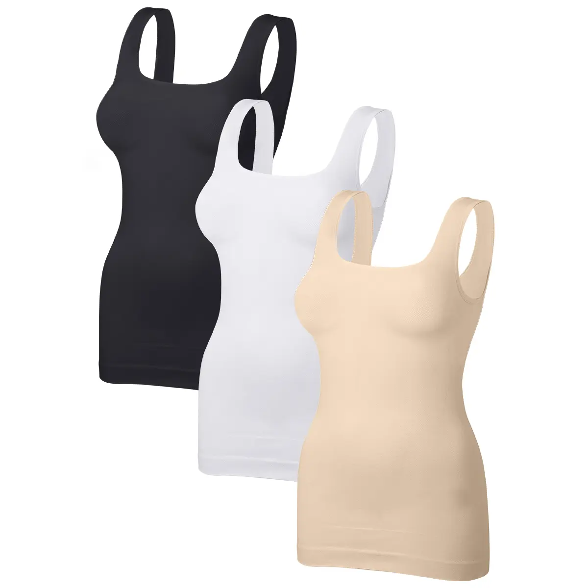 Women's 3-Piece Seamless Square Neck Shapewear Tank Tops - Smooth, Breathable Fabric, Tummy Control, Comfy Compression, Slimming Fit Camisole,clothes for back to school,first day of school outfits