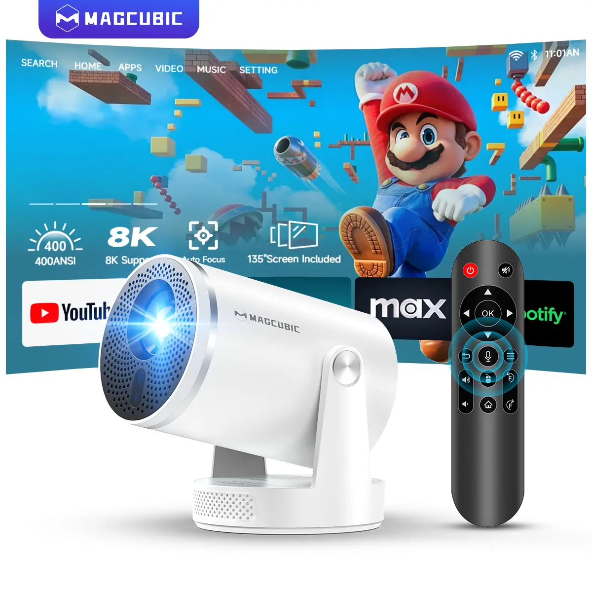 Magcubic HY320Pro Projector Auto Focus Native 1080P Google Assistant 8K Decode 400ANSI Android 14.0 Dual WiFi 6 BT5.4 Auto Keystone Wireless 180° Flexible Rotating Portable Smart Home Cinema ，Movie Night Gift Projectors For Bedroom #TikTokShopBackToSchool