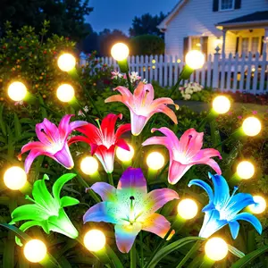 KOOPER Upgraded Solar Garden Lights Outdoor: 4 Pack Solar Firefly Swaying Light with Colorful LED Lily Flower, Waterproof Garden Decor for Yard Patio Pathway Lawn, Gifts for Women (2 Rosy+2 Purple)