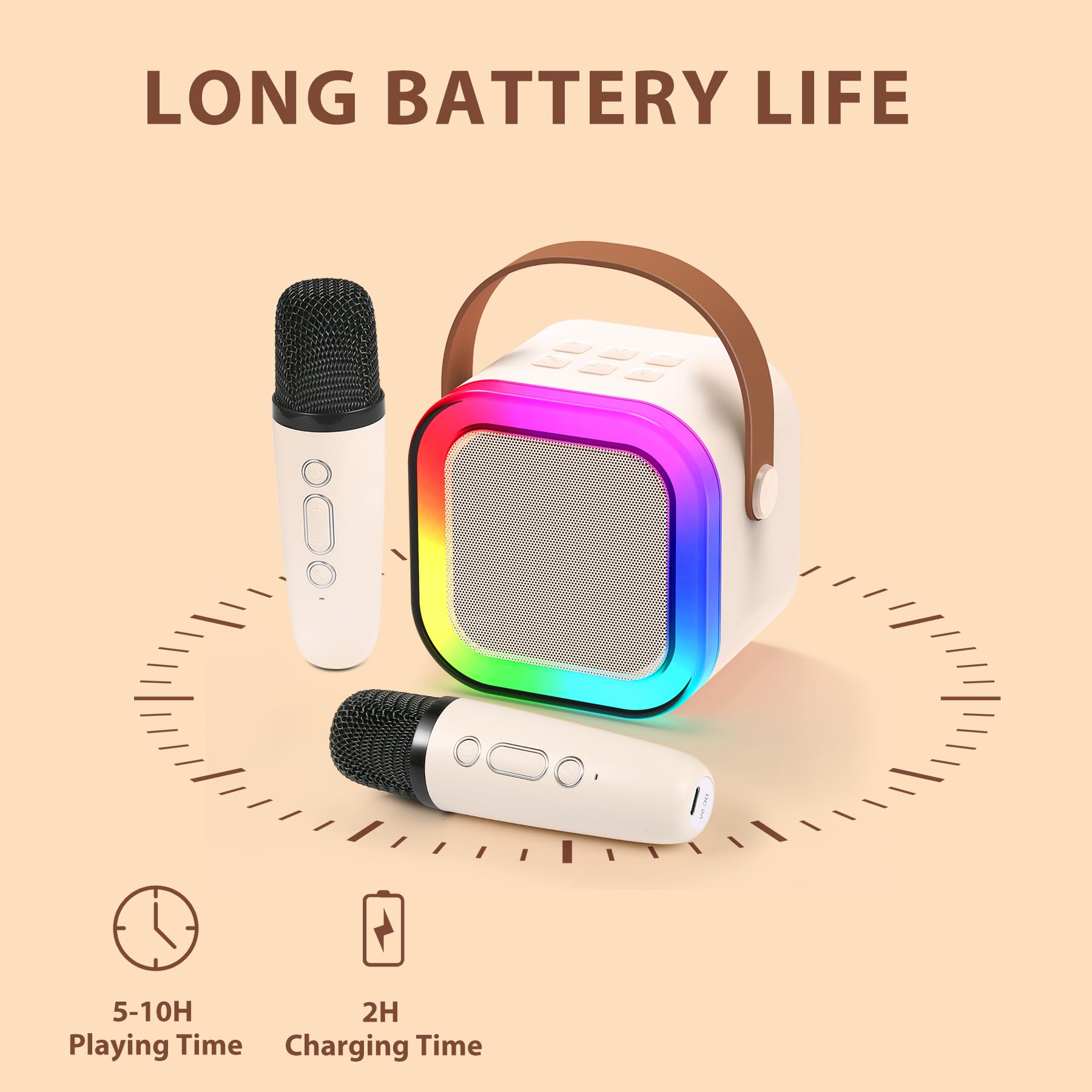 Mini karaoke machine with microphone sound system, portable karaoke machine with 2 wireless microphones, birthday gifts for girls and children aged 4-12, family gatherings,TikTokShopBacktoSchool
