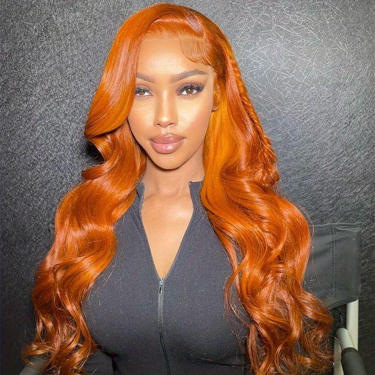 Bling Hair Bone Straight Ginger Orange 13x6 Lace Front Human Hair Wigs 33# Colored Preplucked Wig Transparent 13x4 Straight Lace Frontal Wigs For Women 180Density