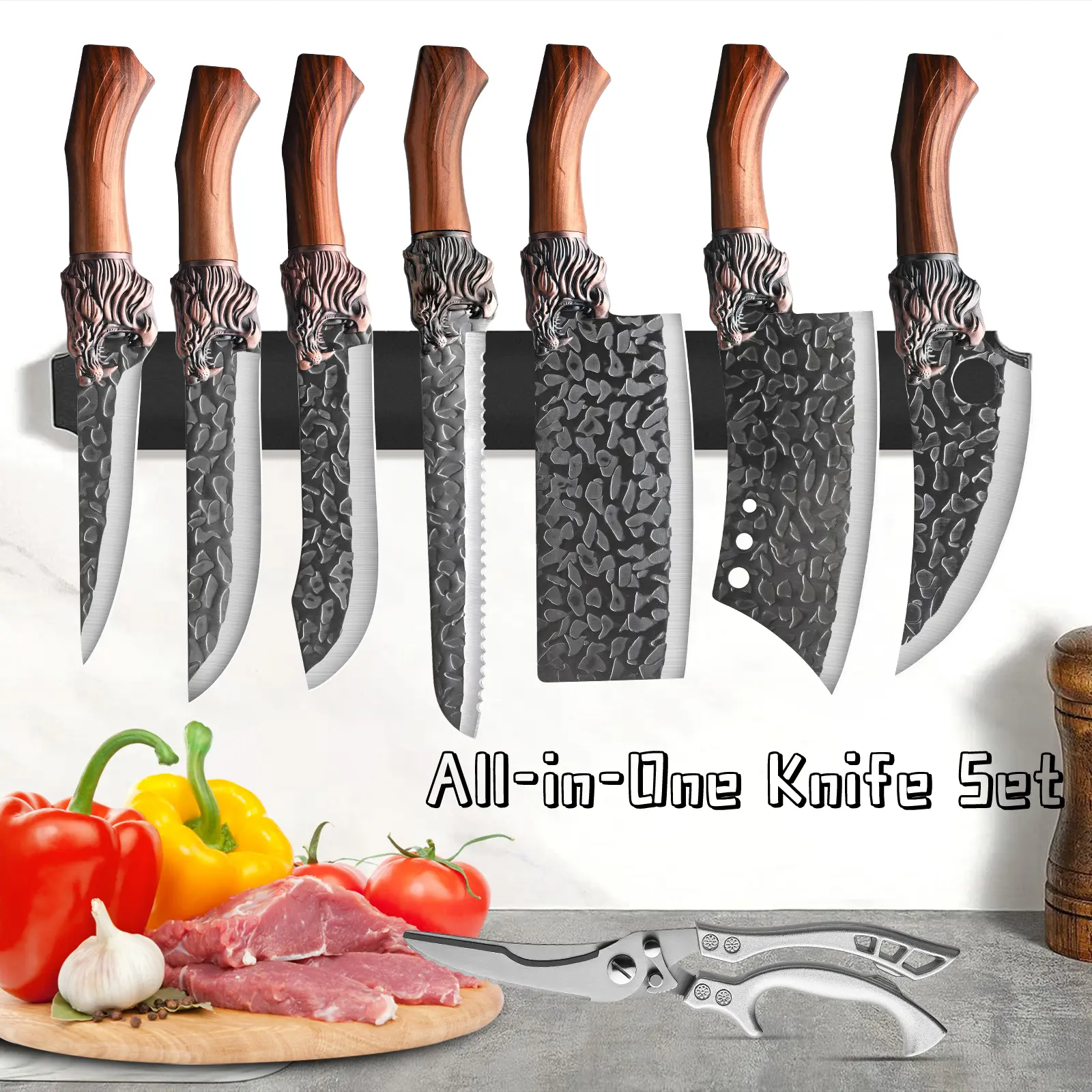 8-piece household and commercial professional chef knife set - hand forged stainless steel ultra sharp knives, kitchen cutting tools, slaughter knives - suitable for home cooking and professional chefs, used for food preparation, durable structure