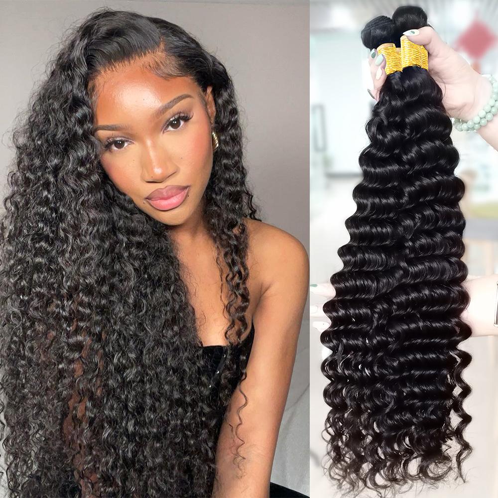 Deep Wave Hair 3 Bundles Brazilian Virgin Human Hair Weave Quick Weave