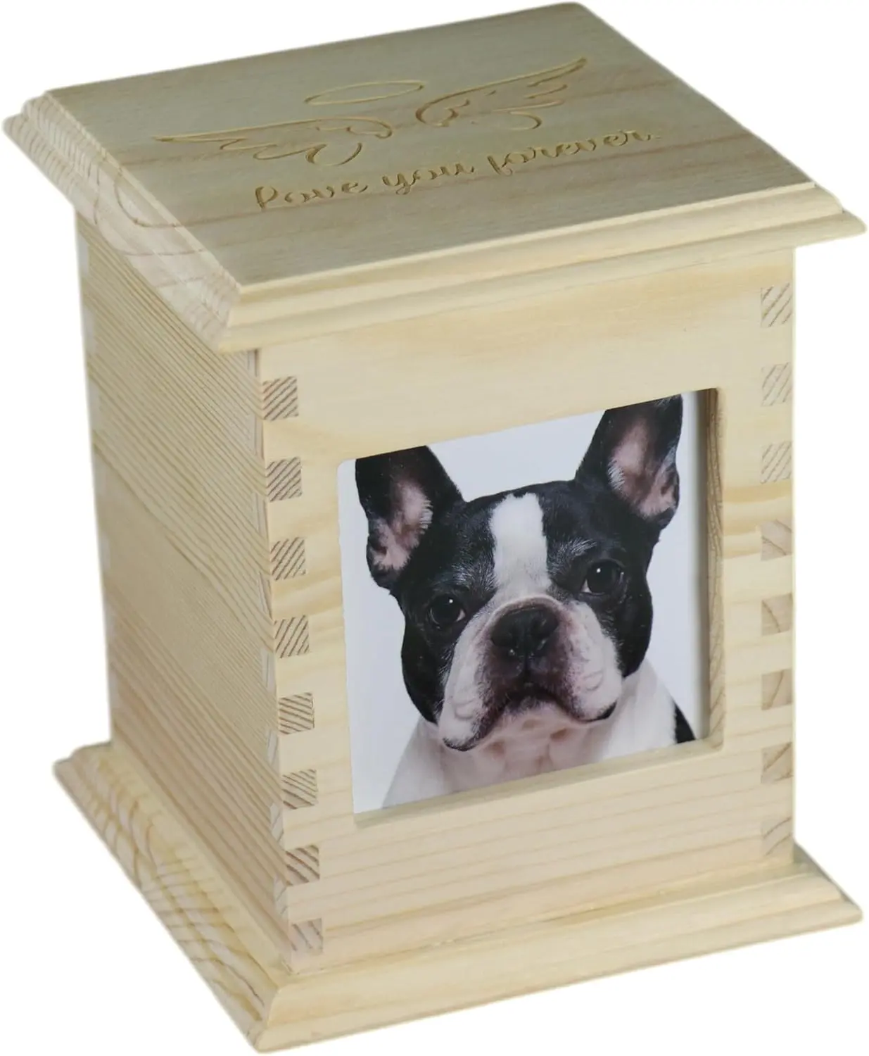 Pet Memorial Urn for Dogs & Cats with Photo Frame, Wooden Keepsake Ashes Box with Engraved Lid, Sympathy Gift for Loss of Pet, Decorative Memorial Box for Home Display
