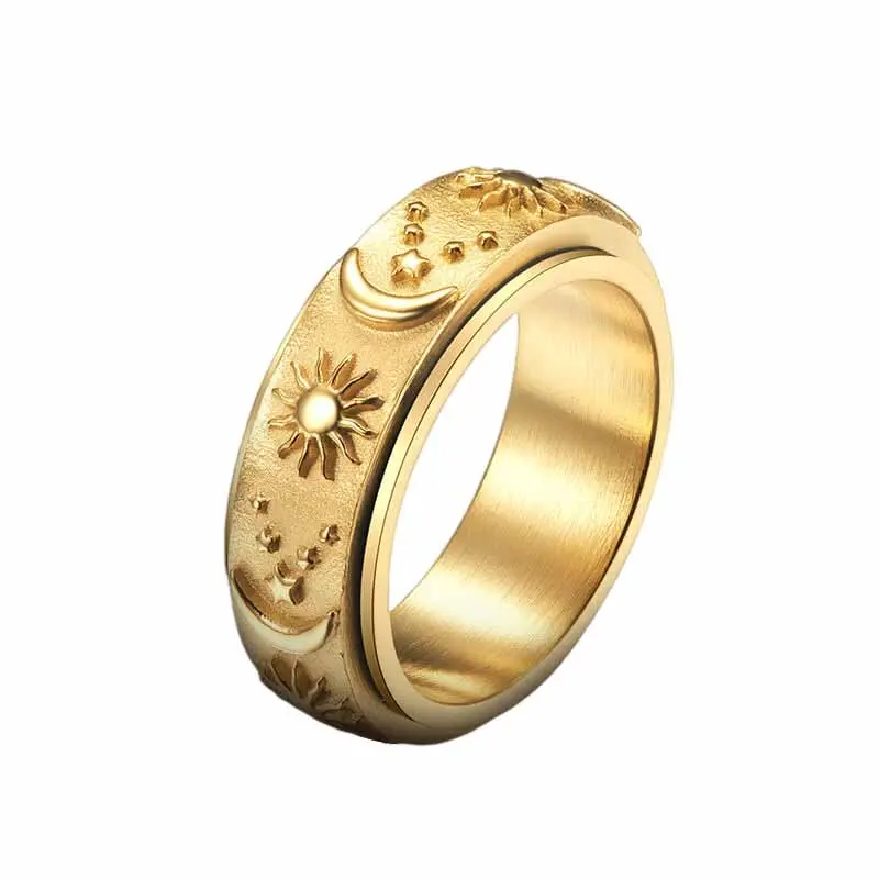GTHIC Moon Star Sun Stainless Steel Spinner Ring for Birthday Gift Size 4-13 Material Ornate