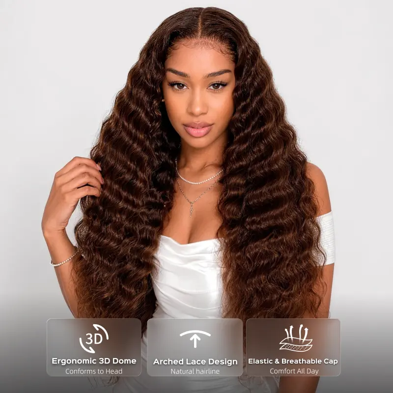 [13x6 GLUELESS WIG] Megalook #4 Chocolate Brown Color Bohemian Curls 13x6 Lace Front Wig Pre-everything Glueless Wig Pre Plucked Natural Hairline #Summervibes