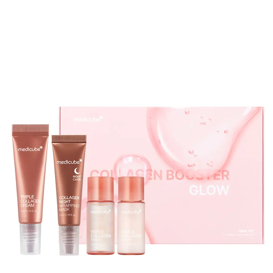 [medicube] Collagen Glow Trial Kit l Triple Collagen Toner (Mini) + Triple Collagen Serum (Mini) + Triple Collagen Cream (Mini) + Collagen Night Wrapping Mask