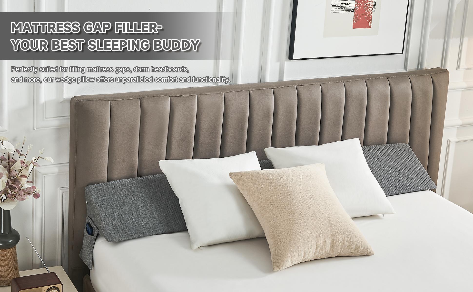 Gap Filler Bed Wedge Pillow for Headboard Gap, High-Density Memory Foam with Breathable CoverBed, Mattress Gap Filler(0-8"), Bed Wedge for Gap Between Your Headboard and Mattress Dark Grey, Gift for Summer, Memorial Day