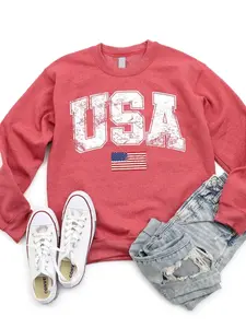 Vintage USA Crewneck Sweatshirt, Retro American Flag Graphic Pullover, Patriotic Independence Day Outfit