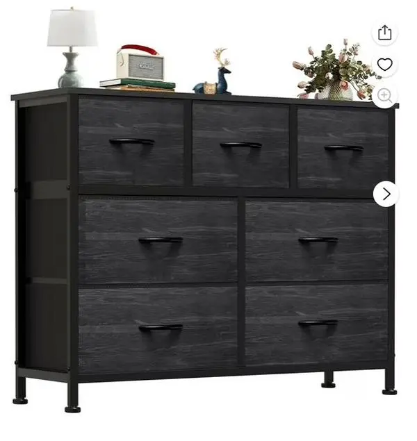 Chest of Drawers with 7 Fabric Drawers, Drawer Cabinet, Organization Furniture for Kitchen, Office, Hallway, Black Wood