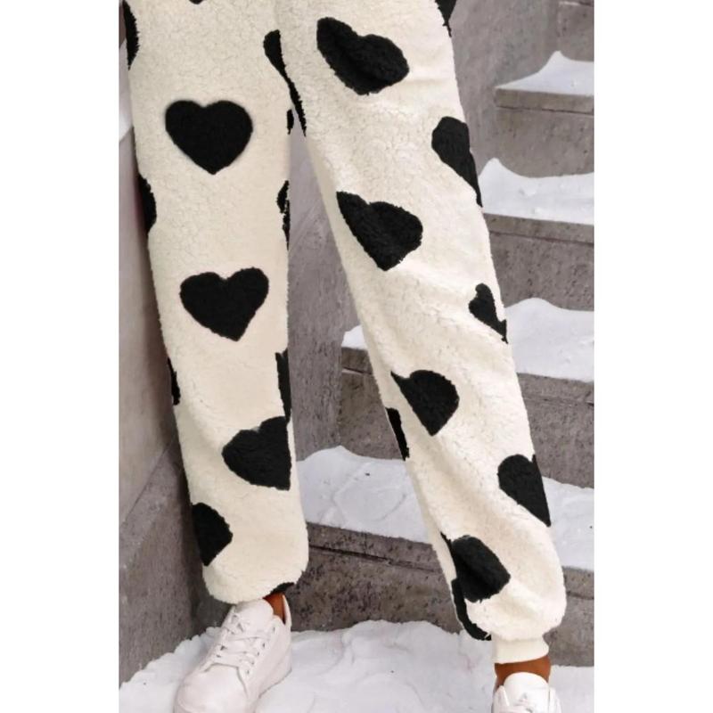 Fuzzy Heart Zip Up Hooded Lounge Jumpsuit