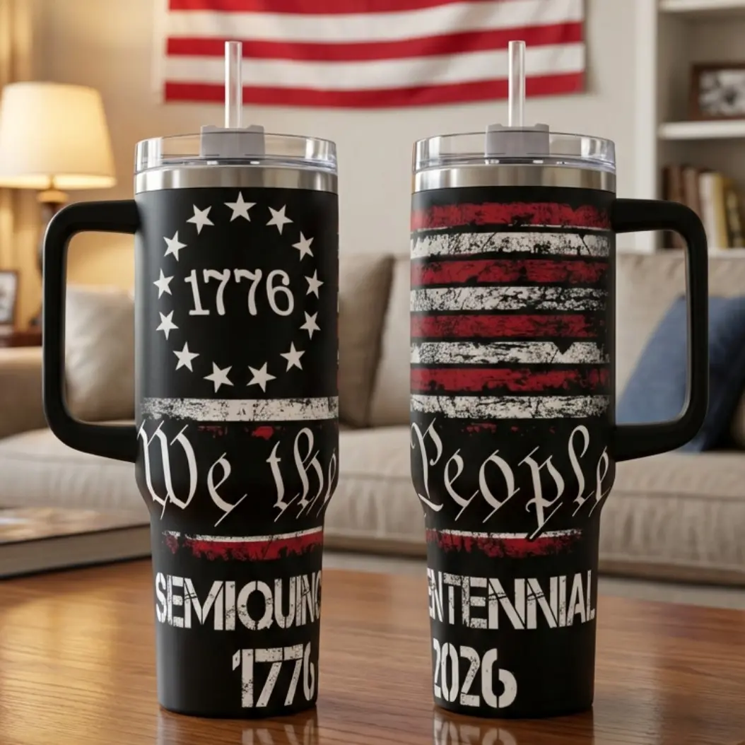 40oz Insulated Stainless Steel Vacuum Flask Tumbler - 1776-2026 America 250th Anniversary Patriotic USA Watercolour Stripes Letters Design, Heavy Duty Portable Travel Mug, Fits Vehicle Cup Holders, Gift Idea for Proud Americans, Sturdy, Insulated Drinkwar