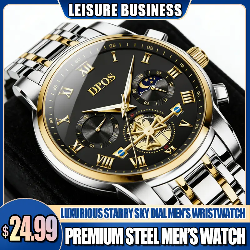 The top choice for boys! A 48mm large dial mechanical wristwatch, combining appearance quality with practicality, with luminous moon phase chronograph function! 40 meters of water resistance and fog protection, suitable for daily commuting. watch travel