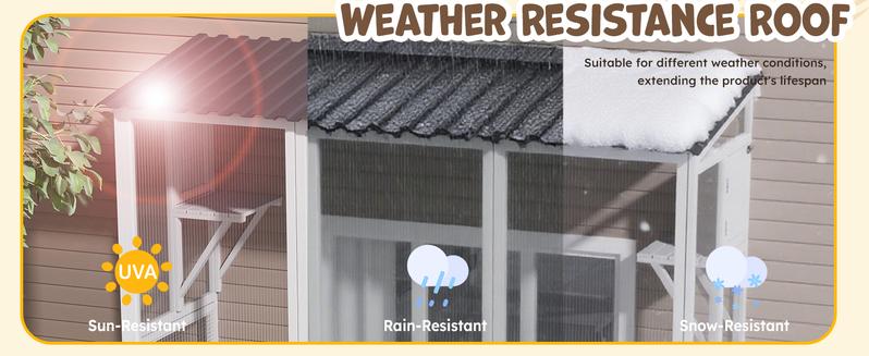 Catio Outdoor Cat Enclosure with Window Access, Large Window Catio Wood Cat House with 4 Platforms & 3 Doors for Napping and Nature Viewing – All-Weather Pet Cage for Indoor Cats