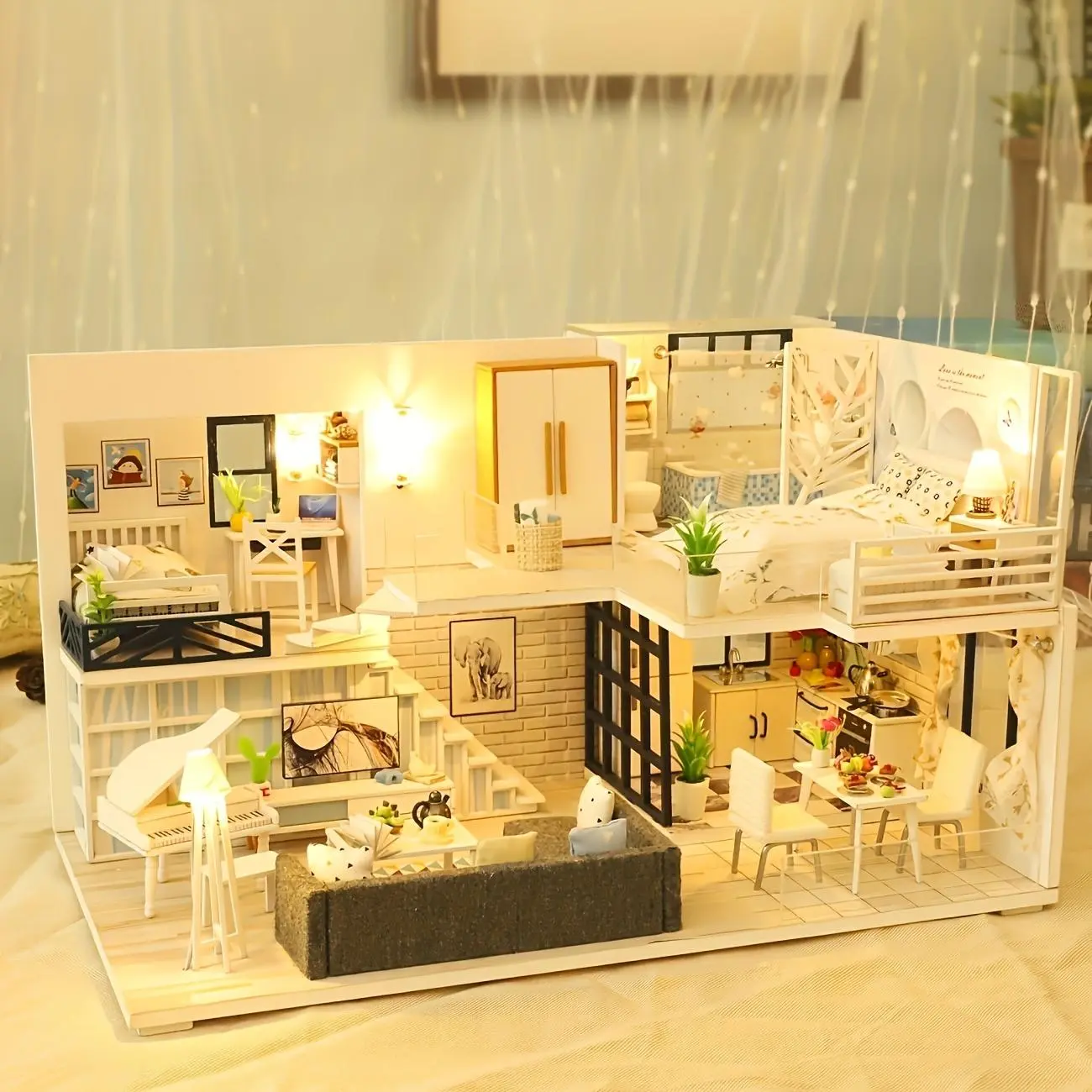 3D Wooden House Kit (1 Box), Creative DIY Loft Design Building Puzzle With Furniture, Assembly Model House For Teenager & Adults, Miniature Furniture, Miniature Set, Miniature Houses, Wooden Playhouse