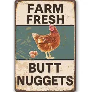 Vintage Metal Signs Chicken Coop Signs for Farm Yard Decor, Farm Tin Signs for Home Kitchen Outdoor Decor, Fresh Butt Nuggets - 8×12 inches
