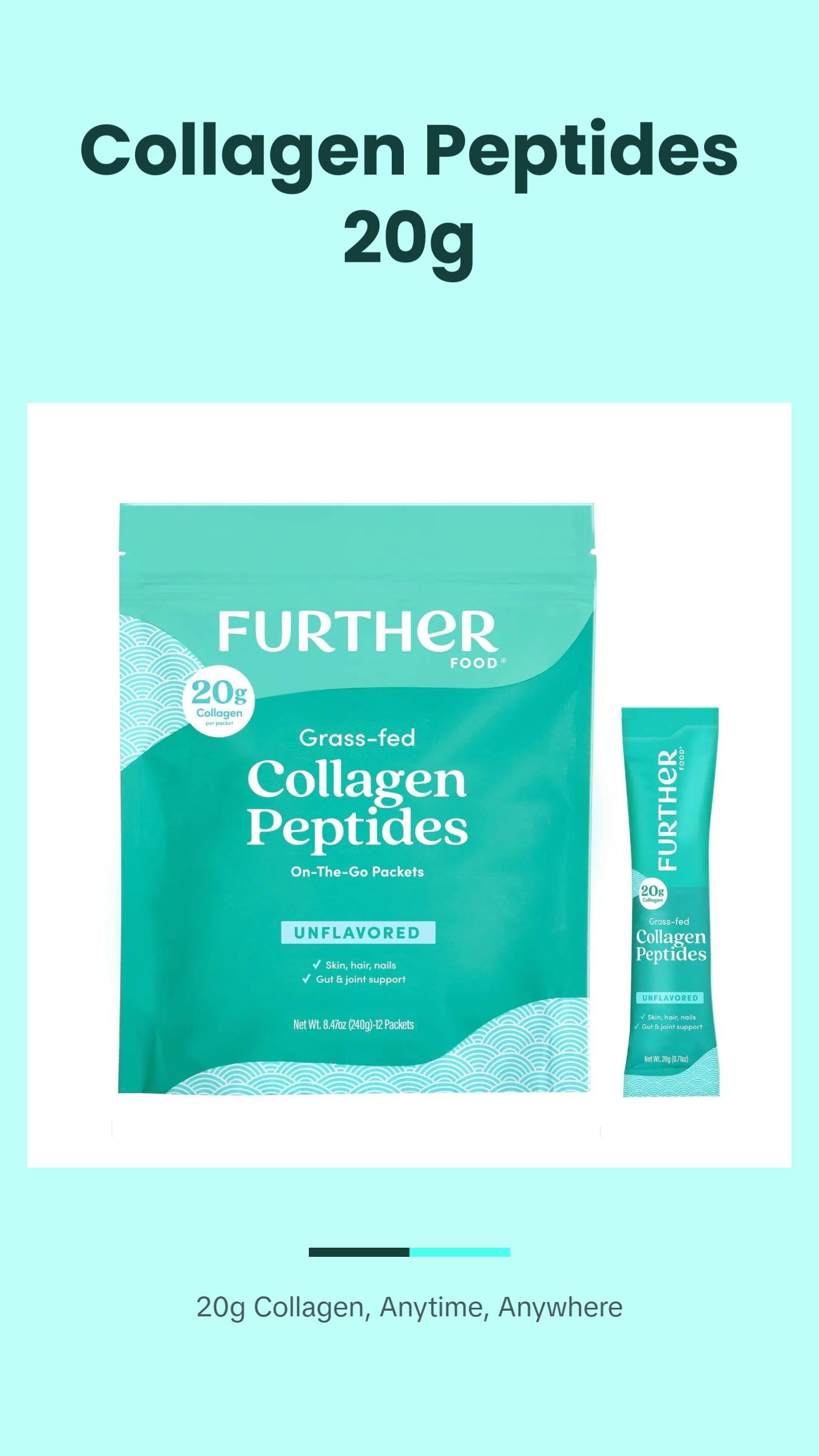 Further Food Grass-Fed Collagen Peptides 20g On-the-Go Packets Unflavored Supports Skin Joints Hair Nails Bones & Gut
