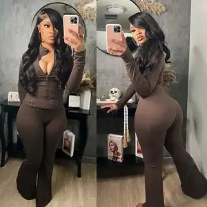 Women Clothes Two Piece Flared Pants Tracksuits Set Casual Gym Active Wear 2 Piece Matching