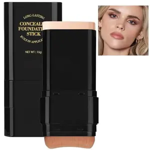 Foundation Stick Full Coverage, Moisturizing Stick Foundation Makeup, 2 In 1 Instant Concealing Foundation Stick with Built-In Brush, Foundation Stick for Women Girls