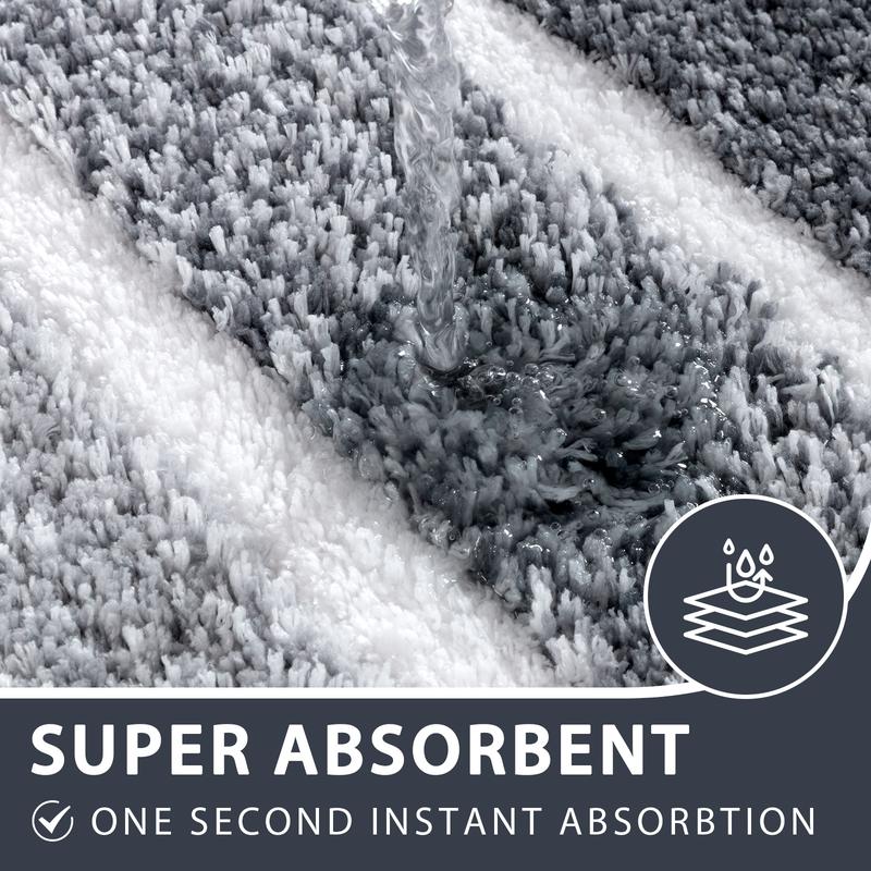 LOKHOM Bathroom Rug Sets 5 Piece, Non-Slip Ultra Absorbent Microfiber Bath Mats, Machine Washable Plush Shag Ultra Soft Bath Rug for Bathroom, Shower, Grey