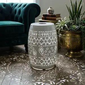 Solar Side Table Built-in Solar Battery, Glowing Flower Pattern Outdoor Patio Garden Furniture