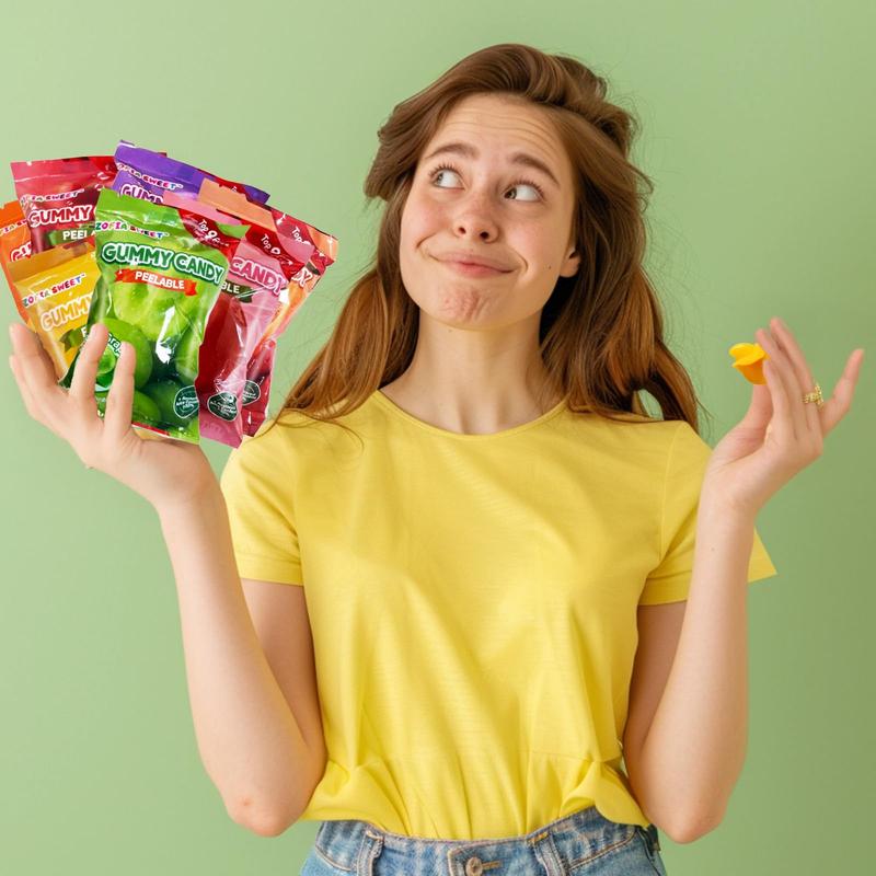 7 Friuts in 7 Packs Assorted Gummy Candies Individually Wrapped, Peelable Fruit-Shaped Gummies Candy made with Real Fruit Juice (≥30%), Chewy Peeling Candy Gummy Snacks Net 350g/12.35oz