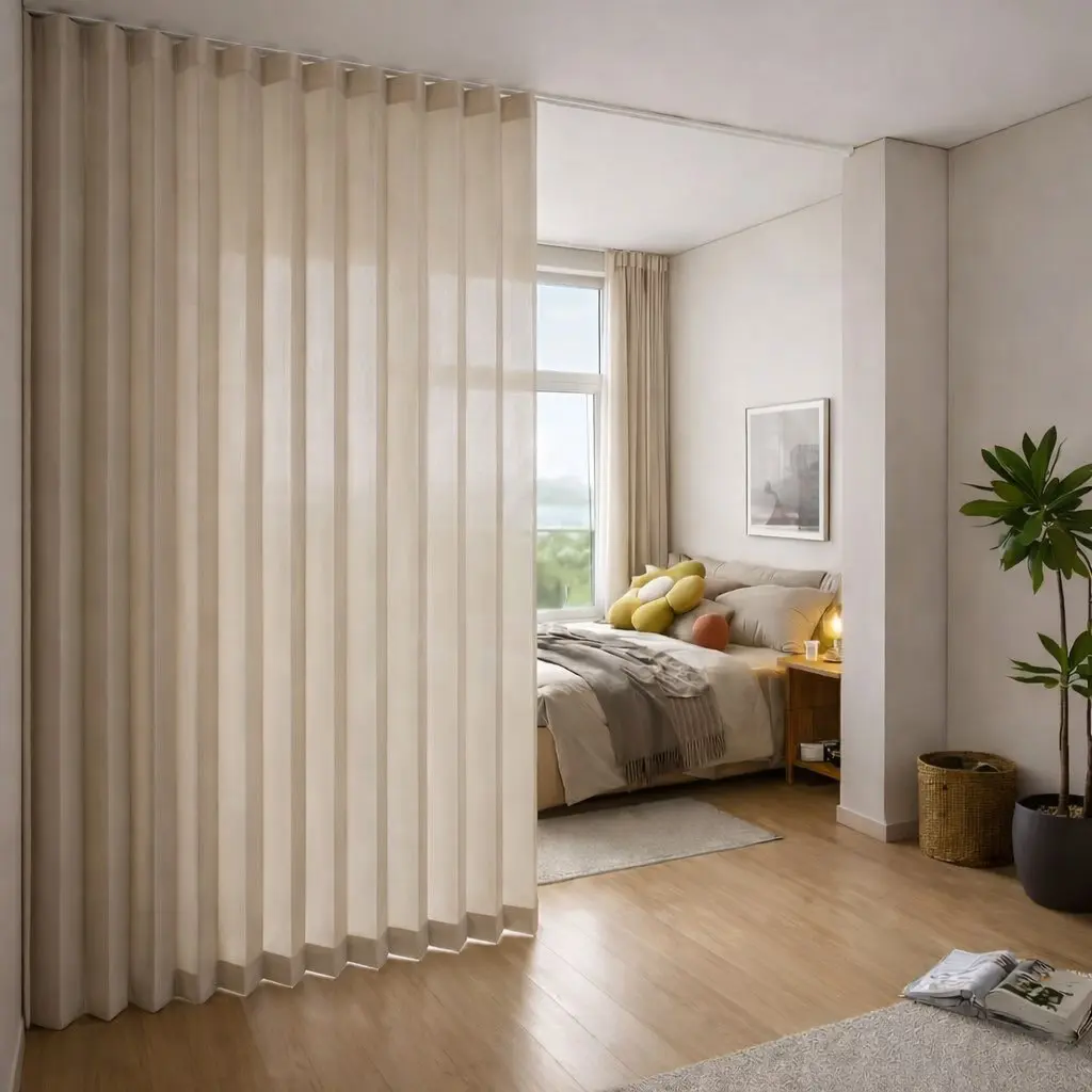 Lightweight Room Divider Curtain for AC Cooling, Thin Polyester Privacy Curtain for Sunroom Shade, Bedroom, Patio Door & Studio Apartment, Lightweight Curtains