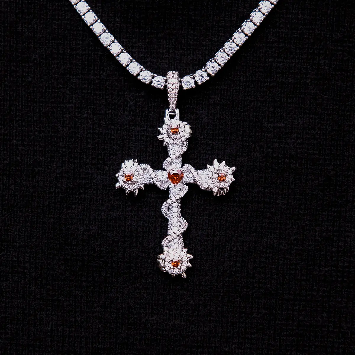 GLD Ruby Iced Spiked Cross Pendant (Chain Not Included) - Perfect Gift