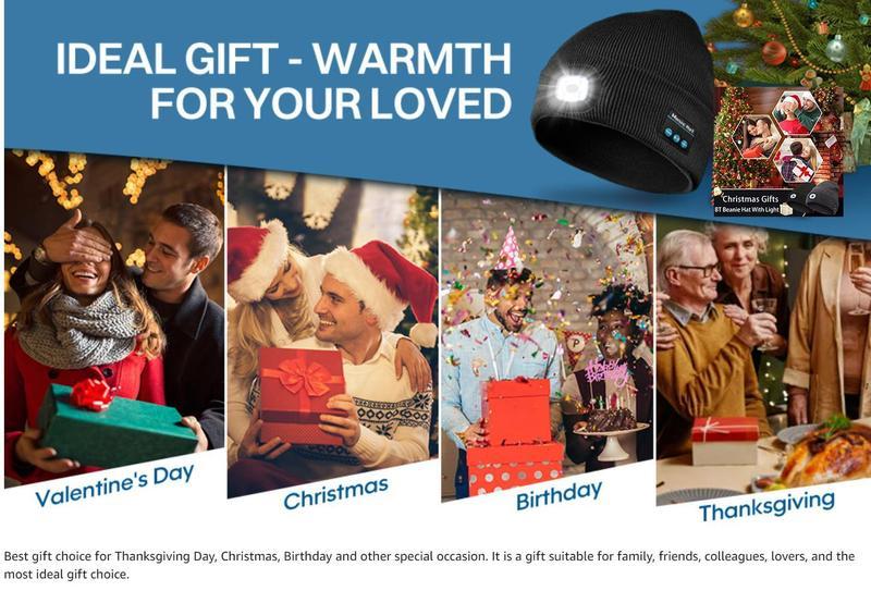 CENPIN Bluetooth Beanie with LED Headlight, Built-In Speaker & Microphone – USB Rechargeable Winter Knitted Hat for Music, Calls & Outdoor Activities – Headlamp Cap with Headphones – Perfect Unisex Gift, Christmas & New Year Gift