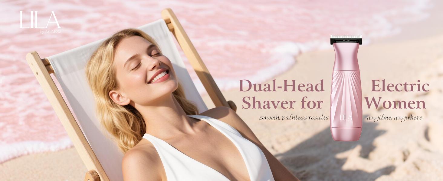Akunbem Bikini Trimmer for Women – 2-in-1 Dual-Head Electric Shaver, Painless & Waterproof, Perfect for Face, Bikini, Arms & Legs