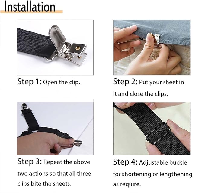 Sheet Fasteners, Adjustable Elastic Bed Sheet Holder Straps for Full,Queen,King Twin Bed,6 Way Cross Sheet Clips Suspenders Band,Fitted Round and Square Mattresses