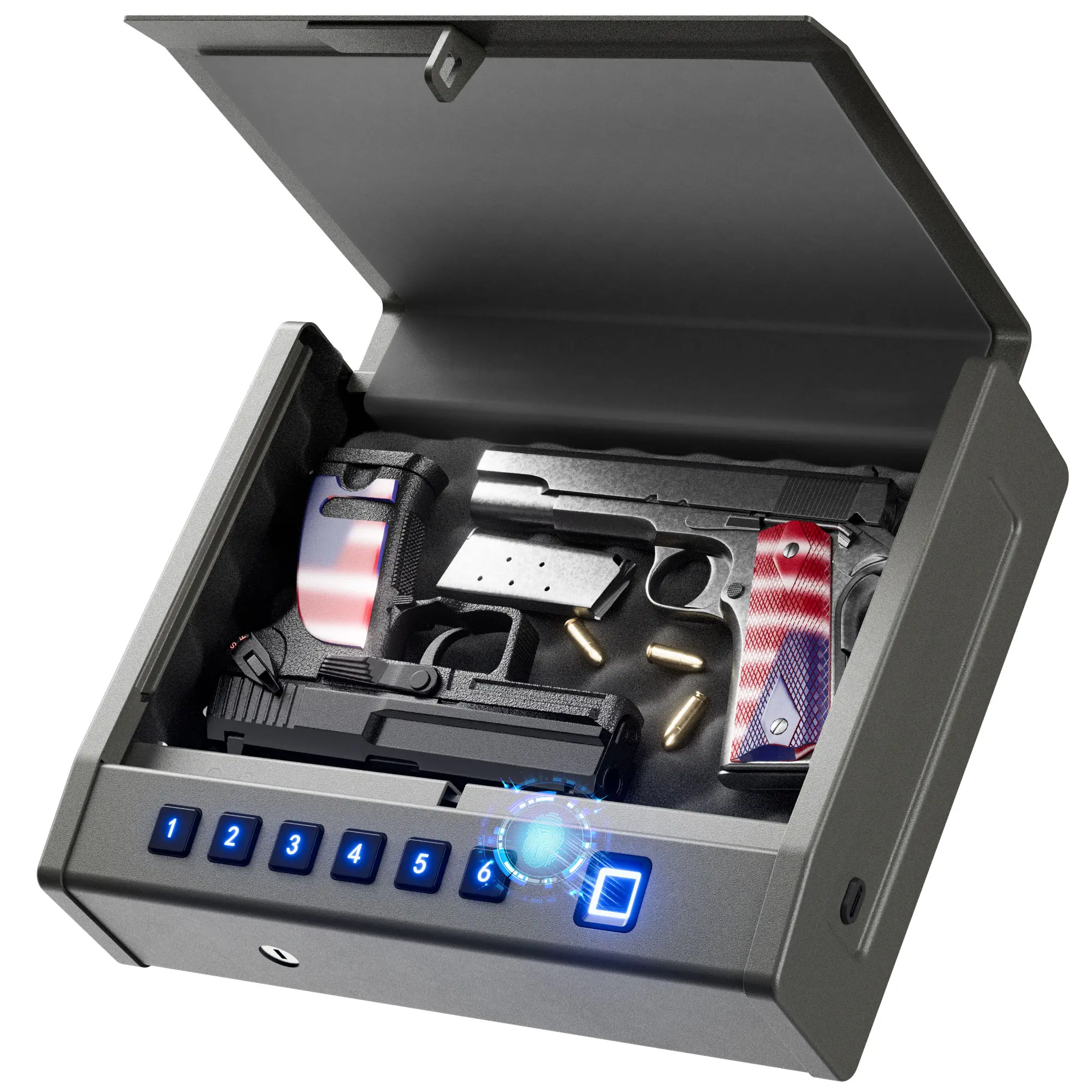 Grimtron Biometric Fingerprint Safe - Compact Quick-Access Office Safe with 100 Fingerprints, Backlighted Keypad, Backup Keys - Lock Box for Nightstand, Vehicle Use,back to school,back to school haul