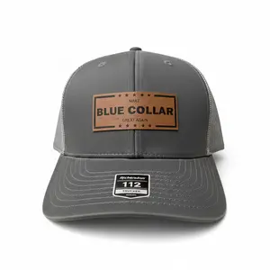 Make Blue Collar Great Again Trucker Hat with Leather Patch, Richardson 112 Mesh Snapback, Adjustable Workwear Cap for Men & Women