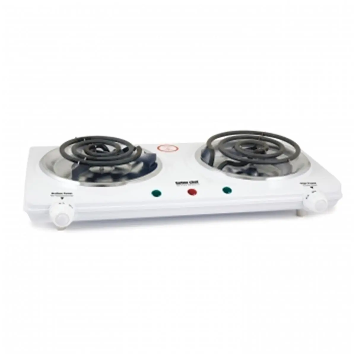 212 MAIN Dual Element Electric Countertop Range - 1500W Total Power, Adjustable Heat, Thermal Shut-Off, Easy Clean, Enamel Exterior, Non-Skid Rubber Feet, for Kitchen Use, Non-Skid Rubber Ft