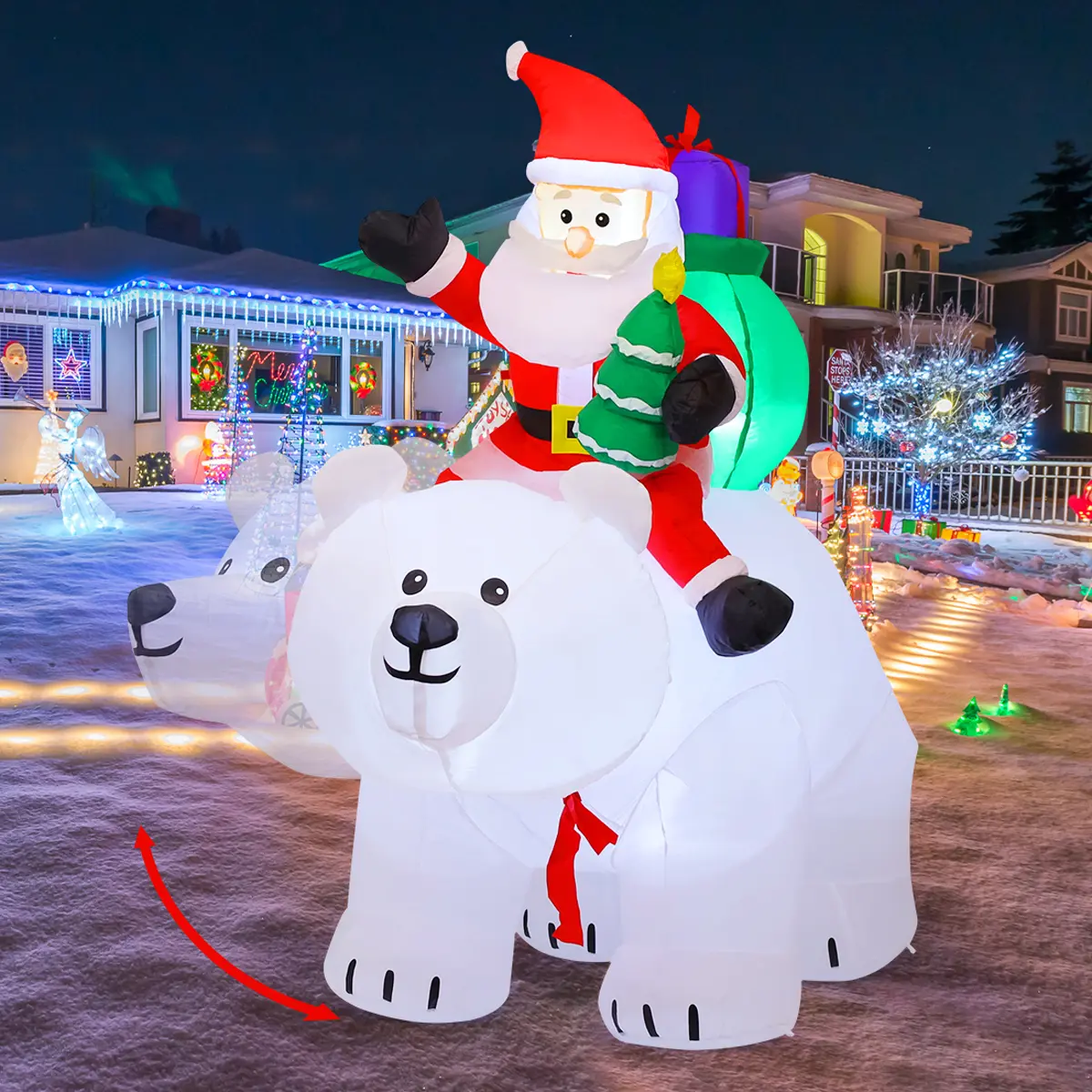 GOOSH 6 FT Waterproof Christmas Inflatable Santa Claus Riding Bear - Shaking Head, LED Lights, Outdoor Garden Yard Decor, Indoor Xmas Holiday Party Supplies, Water Proof