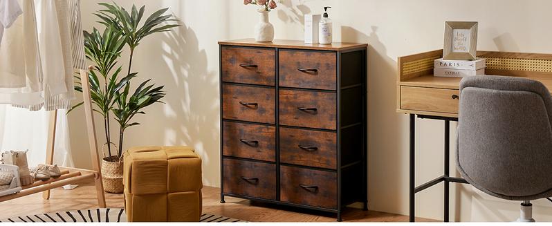 【New Color】Cupboards Cabinets Dresser - Fabric Storage Tower with 8 Drawers, Bedroom Organizer, Chest of Drawers with Fabric Bins, for Bedroom, Closet, Entryway