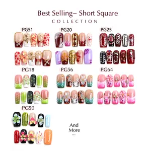 Medium Square Shape 100% 3D Handmade Acrylic Nails | Easy to Apply & Remove | No Glue Damage | Reusable Up to 5 Times | Perfect Fit for Melanin Nails & Finger