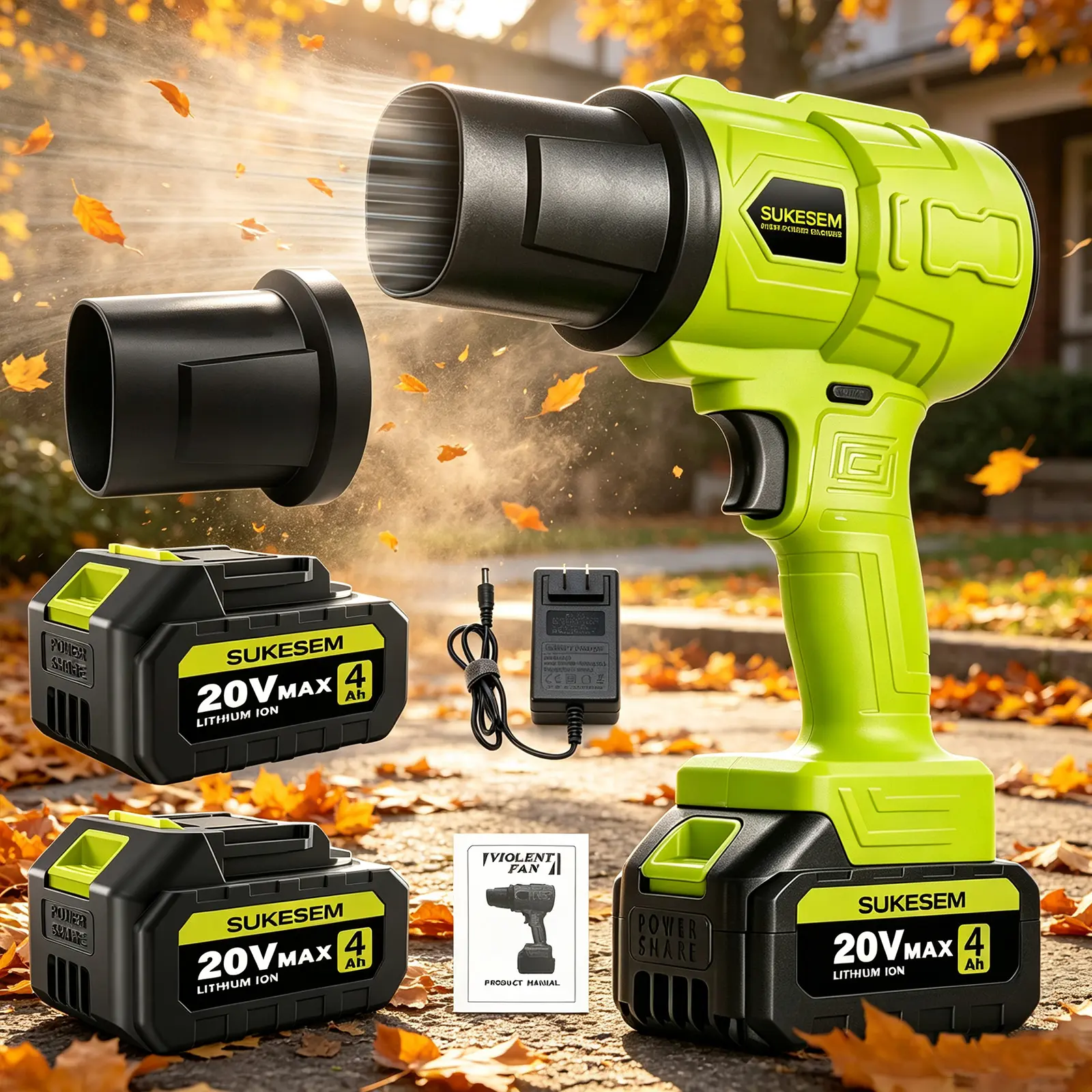 SUKESEM 20V Max Cordless Handheld Leaf Blower - Outdoor Garden Power Tool with Handheld Grip, Lithium-Ion Battery, for Yard Leaves/Dust Cleanup, Car Dry Cleaning