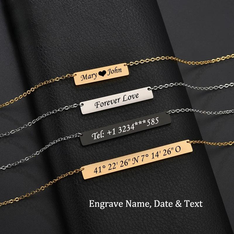 511 Customized Engraved Personalized Glossy Pendant Titanium Steel Rectangle Necklace Valentine's Day Gift