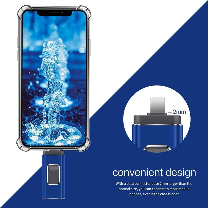 Portable 4-in-1 USB 3.0 Flash Drive for iPhone & Type-C & Android & PC, Easy Backup & File Transfer, iPhone Photo Stick Memoria Portátil Pendrive Memory Stick 64GB 128GB 256GB 512GB 1TB External Storage