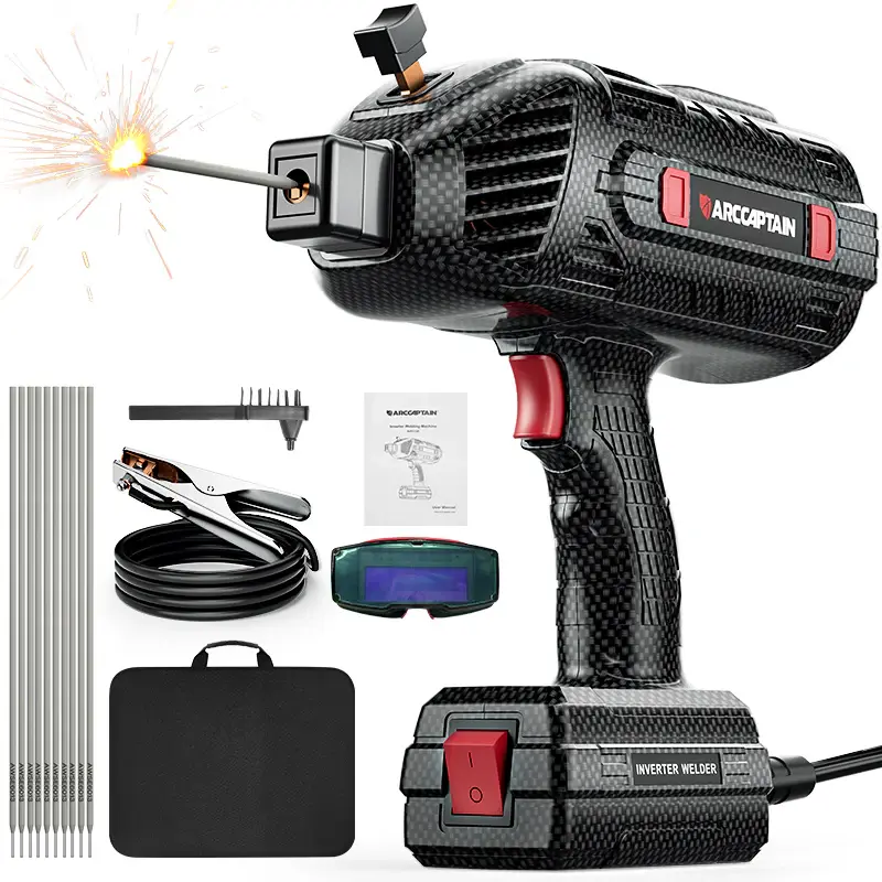 ARCCAPTAIN Stylish Handheld Welder, 110V Portable Welding Machine with IGBT Inverter, 120A Stick Welder with Auto Darkening Goggles and Upgraded Ground Clamp, Fits for 3/32"-1/8" Welding Rods, Welding Machines, Stick Welding Machine