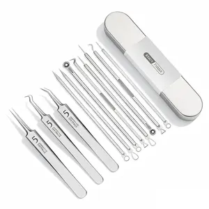 11PCS Blackhead Comedo Extraction Tools,Safe Imported Stainless Steel,Professional Tool Set,Salon Grade for Facial Pore Clean&Acne Removal Pimple Tweezers Kit