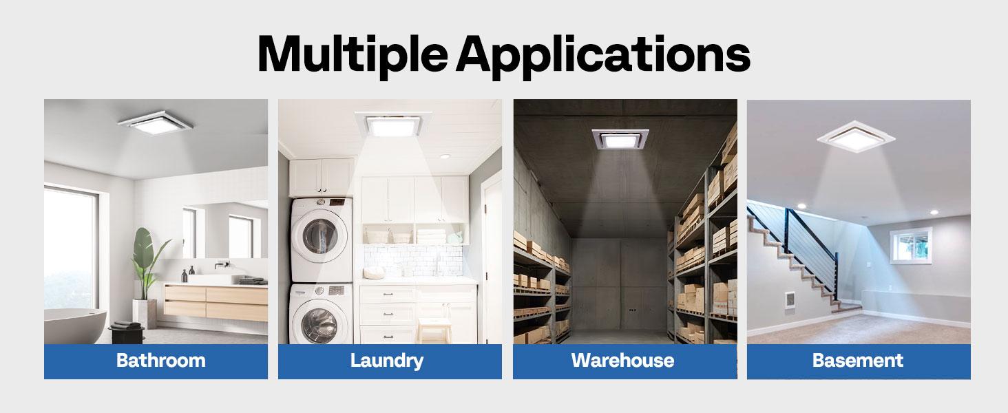 VIVOHOME Bathroom Exhaust Fan with Light, Ceiling Ventilation Fan, 3-Color Adjustable LED (3000K/4500K/6500K), 4" Duct Mount for Shower & Home Use