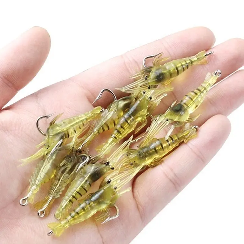 Silicone Shrimp Bait Set Realistic Fishing Lures with Hooks for Bass Catfish Outdoor Fishing
