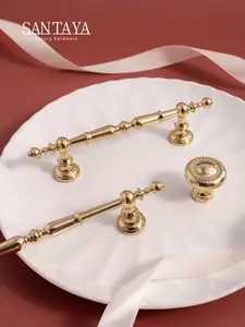 Santaya Solid Brass Cabinet Handle PVD Bright Gold Kitchen Cabinet Pull Wardrobe Dresser Drawer Knob Luxury Furniture Handles