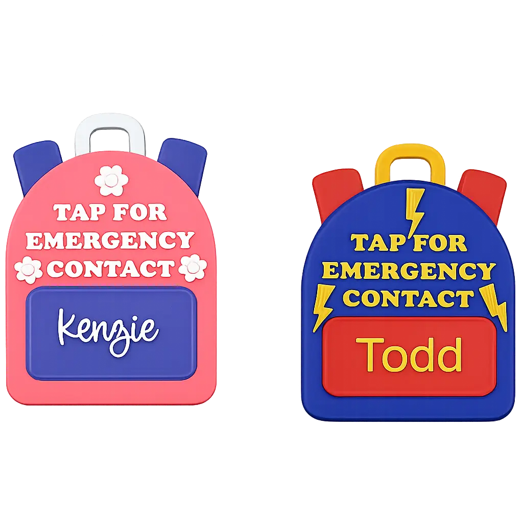Personalized NFC Emergency Contact Backpack Tag for Kids & School Bags