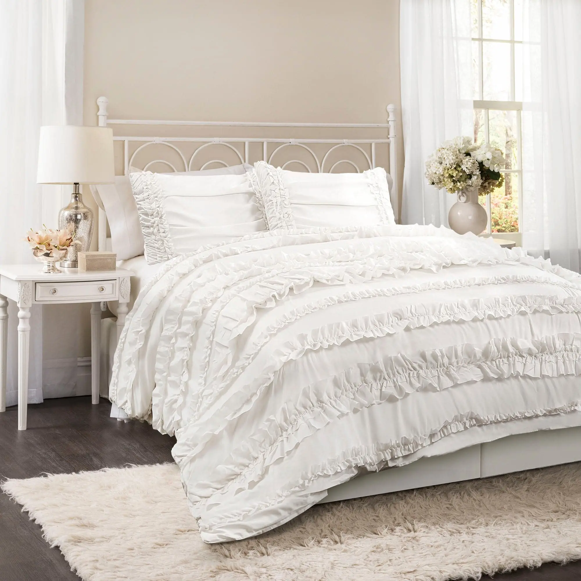 Lush Decor Belle 3-Piece or 4-Piece Comforter Bed Set with Decorative Trim, Elegant Design, 14.5" Drop Skirt, French Country Fit for Cozy Setup & Dream Room, Bedding