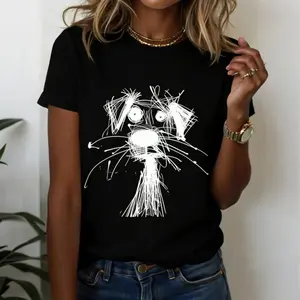 Women's Casual Round Neck Puppy Doodle Print Short Sleeve oversize T-Shirt, Cotton 100%, Versatile, made in USA Breathable Breathable Breathable